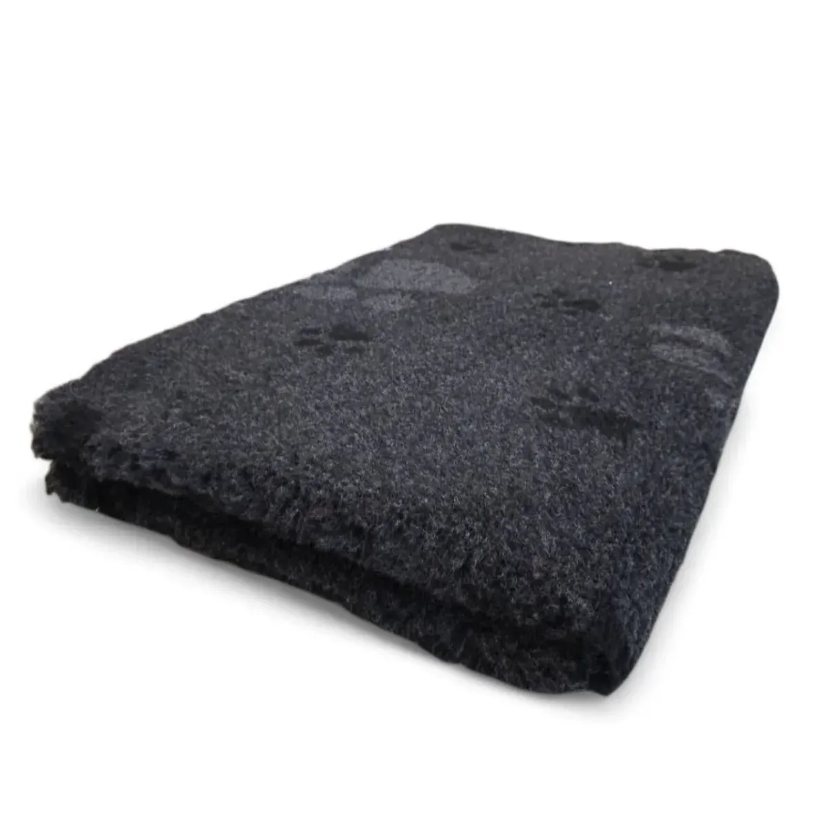 Vetbed 80×100 cm med gummibagside koksgrå med poter – til hund og kat