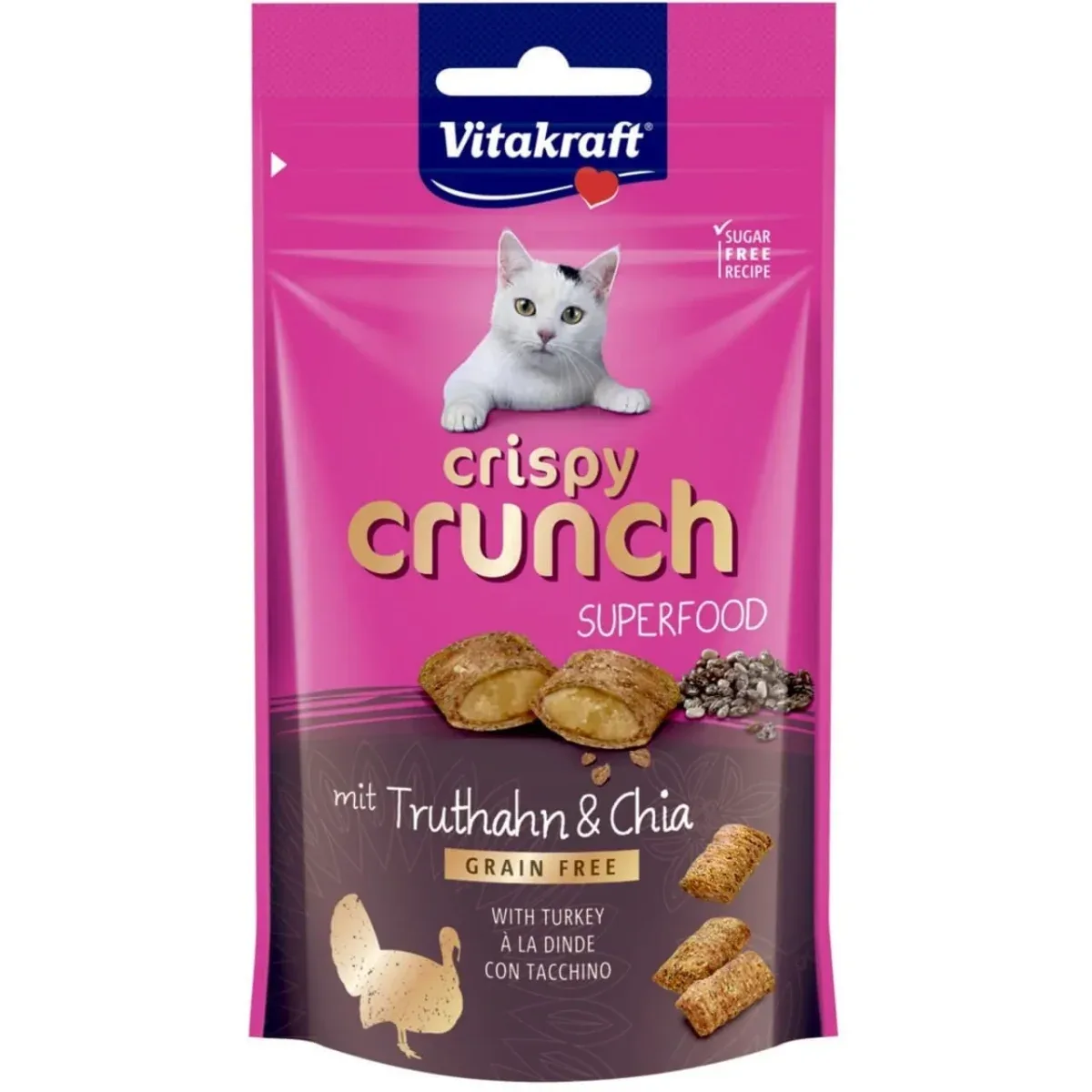 Vitakraft Crispy Crunch Kalkun & Chia frø 40g – Kattesnack