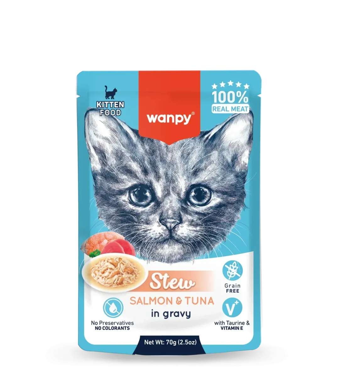 Wanpy Cat Kitten Stew Salmon & Tuna in Gravy 70g