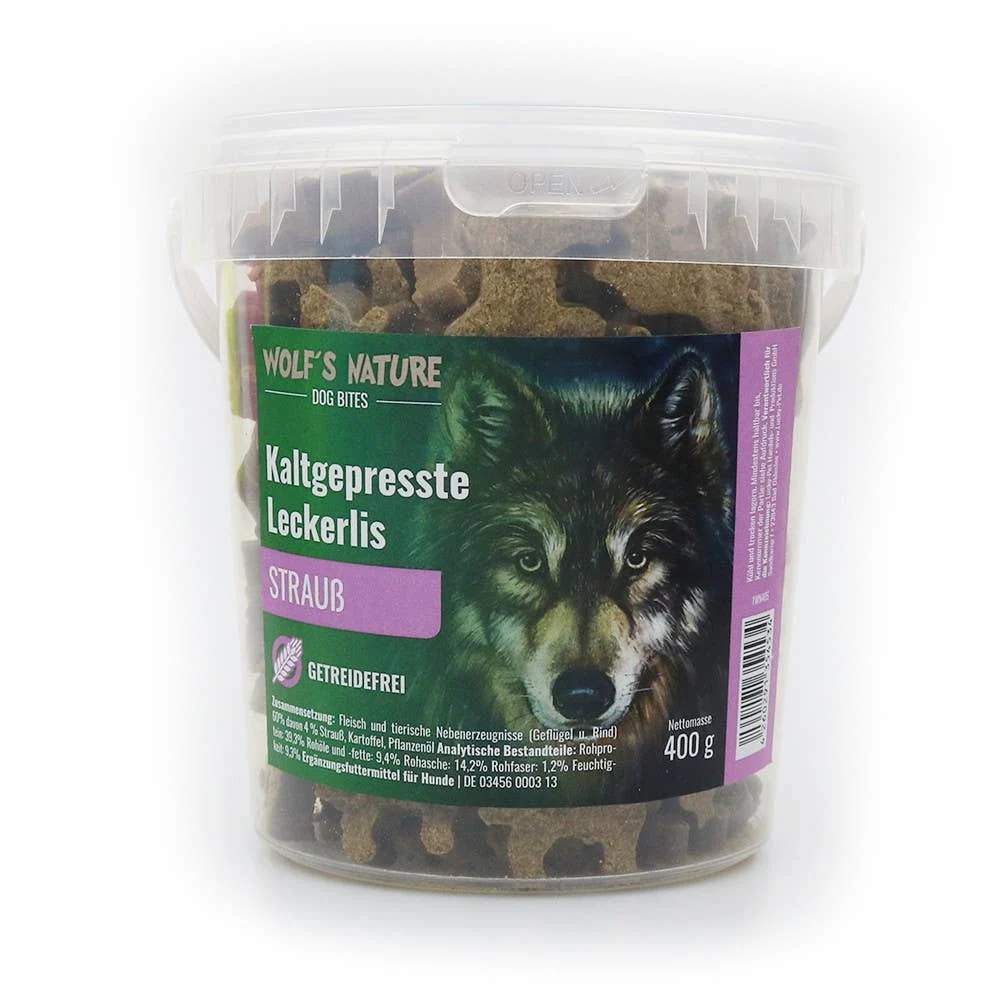 Wolf’s Nature® – Koldpressede godbidder m. Struds – 400g - Image 2
