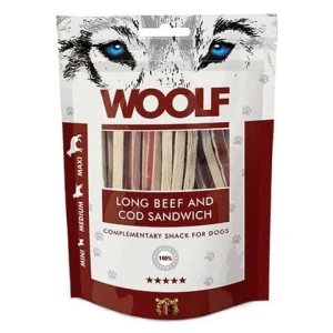 Woolf Naturlige godbidder – Lange Sandwich m. Okse & Torsk – 100g